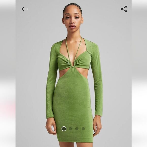 Bershka Cut Out Detail Square Neck Mini Dress Green Womens Size S - Picture 1 of 9